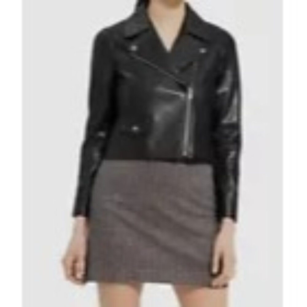 Theory Bedford Crop Moto Faux Leather‎ Black Jacket Sz Medium NWT
